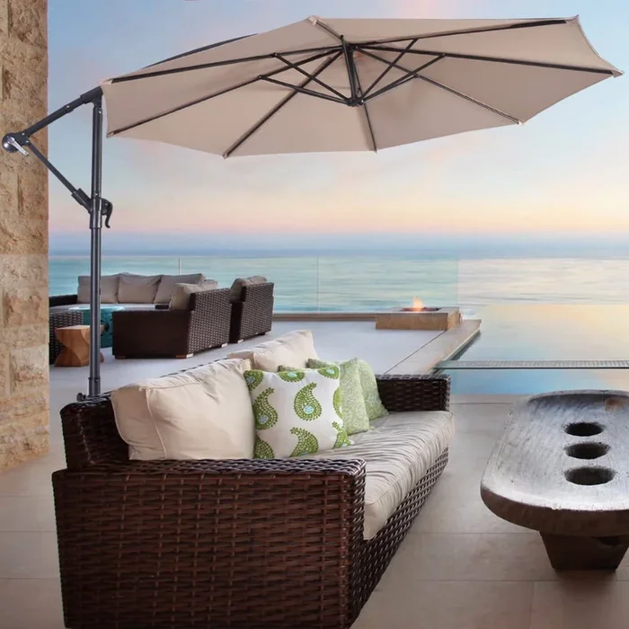 10″ Hanging Umbrella Patio Sun Shade Offset Market W/T Cross Base Outdoor Furniture