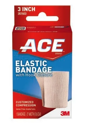 3M ACE Elastic Bandage 3 Inch X 5 Yard Standard Compression Single Hook and Loop Closure Tan NonSterile – 207603