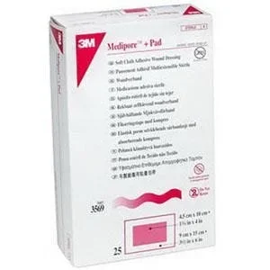 3M Medipore Plus Pad 3564 Soft Cloth Adhesive Wound Dressing 2-3/8″ x 4″ with 1″ x 2-3/8″ Pad Box of 50