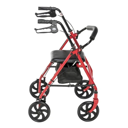 4 Wheel Steel Rollator w/7ð Casters & Basket-Loop-Red