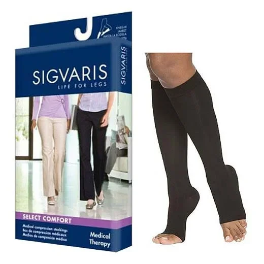 863C Essential Opaque Calf, 30-40mmHg, Open Toe, Large, Long, Black