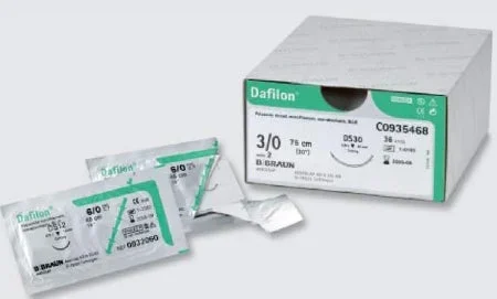 Aesculap Dafilon Suture with Needle Nonabsorbable Uncoated Blue Suture Monofilament Polyamide Size 4-0 45 cm Suture 1-Needle 19 mm Length 3/8 Circle Reverse Cutting Needle – C0936235