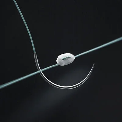 Aesculap PremiCron Suture with Needle Nonabsorbable Coated Green Suture Braided Polyester Size 3-0 90 cm Suture Double-Armed 17 mm Length 1/2 Circle Round Bodied Needle with Short Cutting Tip – C0026305