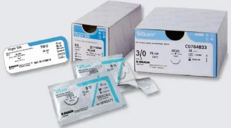 Aesculap Silkam Suture with Needle Nonabsorbable Coated Black Suture Braided Silk Size 2-0 45 cm Suture 1-Needle 24 mm Length 3/8 Circle Reverse Cutting Needle – C0765112