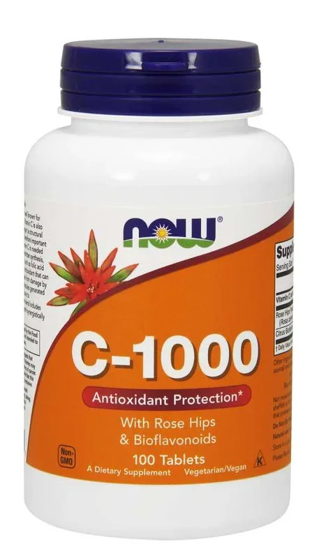 Ahora vitamina C-1000 con tabletas de rosas con 100