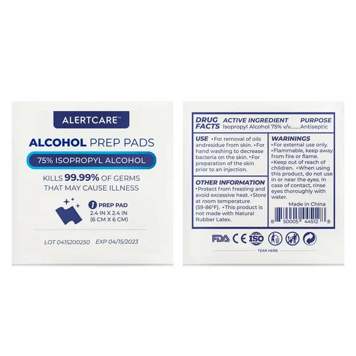 Alertcare 75% Alcohol Prep Pads 100 PCs (2.4 x 2.4 IN)
