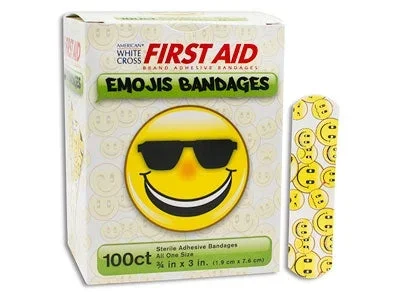 American Healthcare Adhesive Strip Plastic Rectangle Kid Design (Emojis) Sterile, 3/4 X 3 Inch