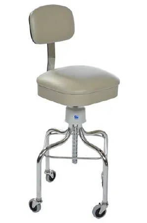 Anesthetist Stool, Stainless Steel, W/Back, Square Seat And Casters