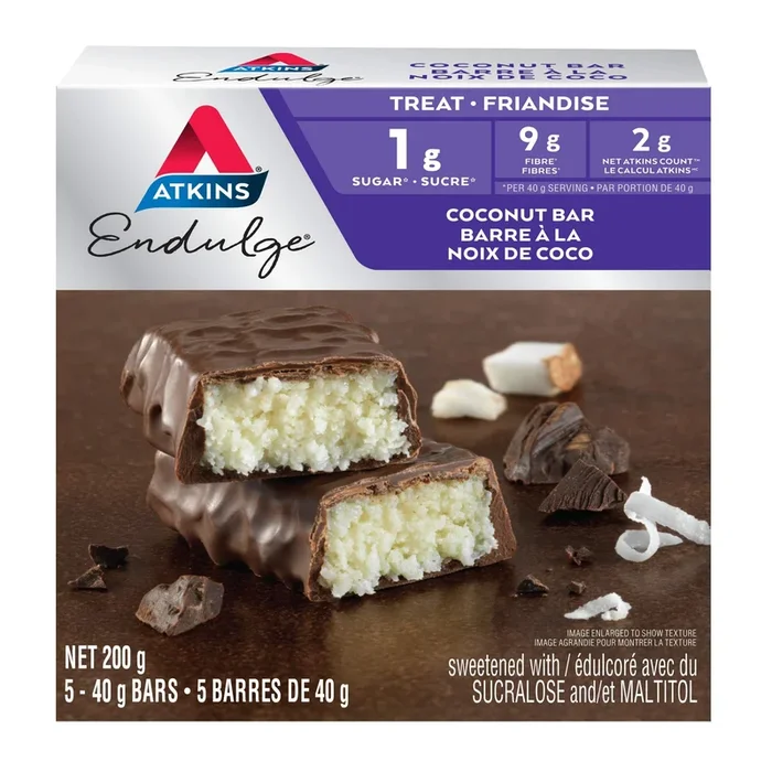 Atkins Endulge Bars – Coconut, Low Sugar, Keto Friendly, High Fibre, 1g Sugar, 2g Carbs, 5ct