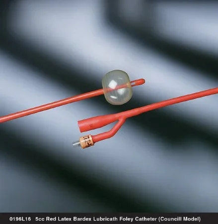 Bard Bardex Lubricath Foley Catheter 2-Way Council Tip 5 cc Balloon 22 Fr. Red Rubber – 0196L22