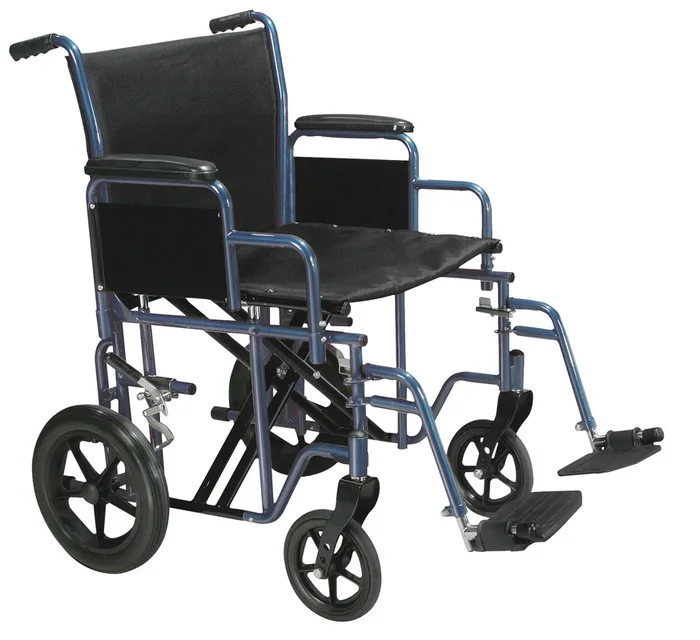 Bariatric Heavy Duty Transport Wheelchair with Swing Away Footrest, 22″ Seat, Blue