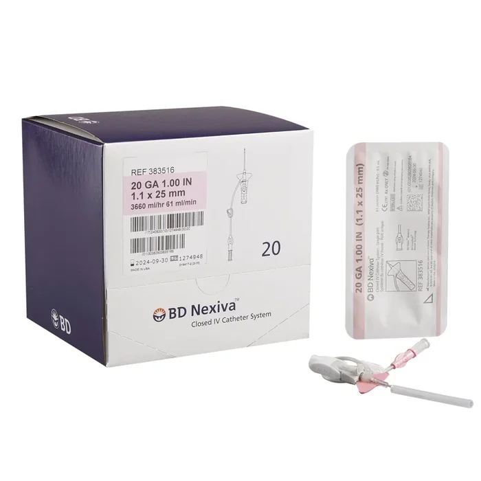 BD Nexiva™ Closed IV Catheter System, with Single Port, 20GA OD, 1″ Pink