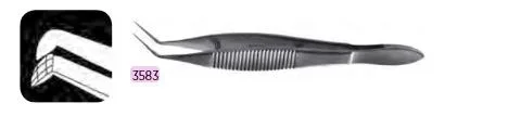 Beaver-Visitec International BVI Capsulorhexis Forceps Utrata 101 mm Stainless Steel NonSterile NonLocking Serrated Thumb Handle Angled Very Delicate Tips – 3583