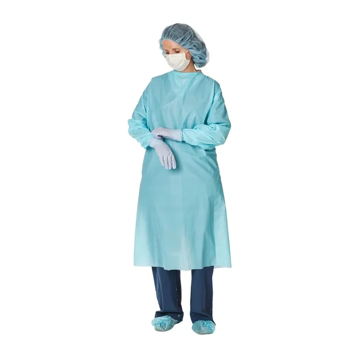 Cardinal Health Impervious Plastic Gown with Thumbhooks, Universal Size, Blue