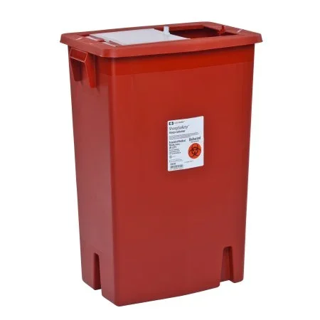 Cardinal SharpSafety Sharps Container 1-Piece 18-3/4 H X 18-1/4 W X 12-3/4 D Inch 12 Gallon Red Vertical Entry Sliding Lid – 8935