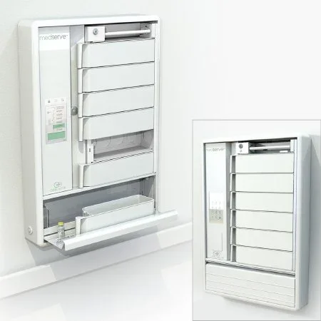 CareDirect LLC Medserve Medication Cabinet Wall Mount Steel / Aluminum / Plastic Seven Individual Electronic, Keyed Secondary Lock – 1702043