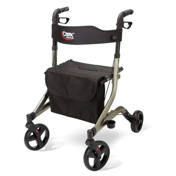 Carex Crosstour Euro Style Folding Rolling Walker Rollator with Seat and Storage