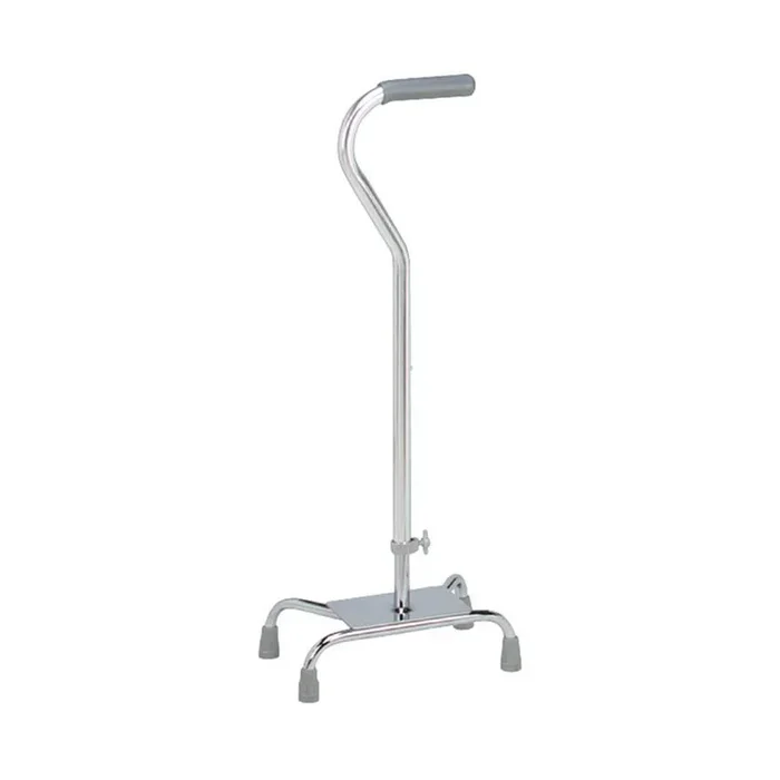 Carex Offset Quad Cane with Large Base, Silver