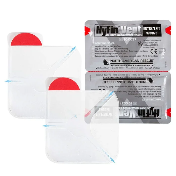 Chest Wound Seal by Hyfin Vent 6 x 6 Stop Bleeding From Gunshots and Stabbings, Twin Pack