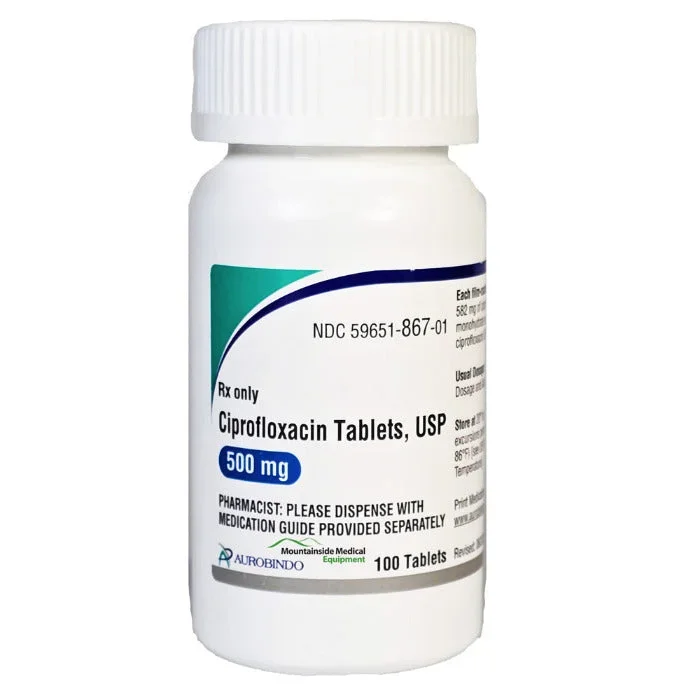 Ciprofloxacin Tablets 500 mg Antibiotic by Aurobindo 100 Count (RX)