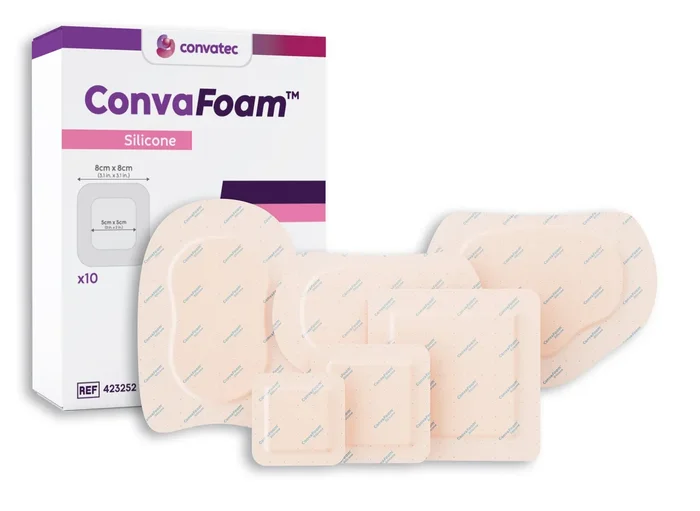 ConvaFoam Adhesive Silicone Hydrofiber Foam Dressing, Multisite, 8″ x 5.5″ Dressing, 3.4″ x 5.5″ Pad