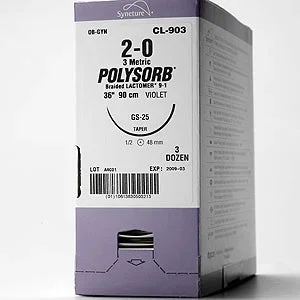 Covidien Polysorb Suture with Needle Absorbable Coated Undyed Suture Braided Polyester Size 0 36 Inch Suture 1-Needle 37 mm Length 1/2 Circle Reverse Cutting Needle – CL534