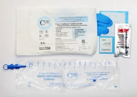 Cure Medical Cure Catheter Intermittent Catheter Kit Closed System / Straight Tip 8 Fr. Without Balloon – CS8