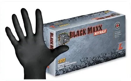 Dash Medical Gloves Black Maxx Exam Glove Medium NonSterile Nitrile Standard Cuff Length Fully Textured Black Not Chemo Approved – BMN100