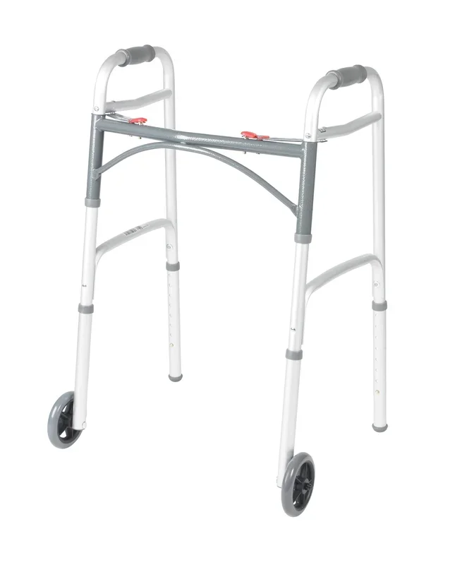 Deluxe Two Button Folding Walker with 5″ Wheels