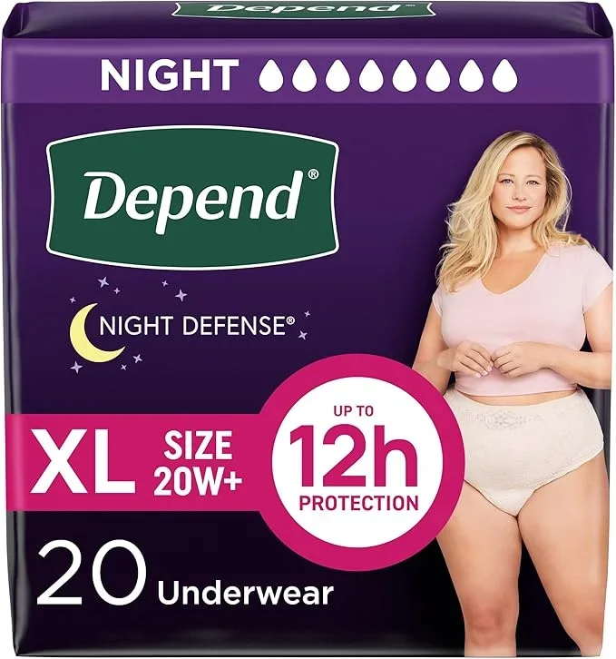 Depend Night Defense Women’s Incontinence Underwear, X-Large, Blush