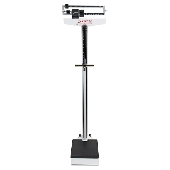 Detecto Eye-Level Physician Scale with Height Rod, Wheels and Handpost – White, 450 lb x 4 oz