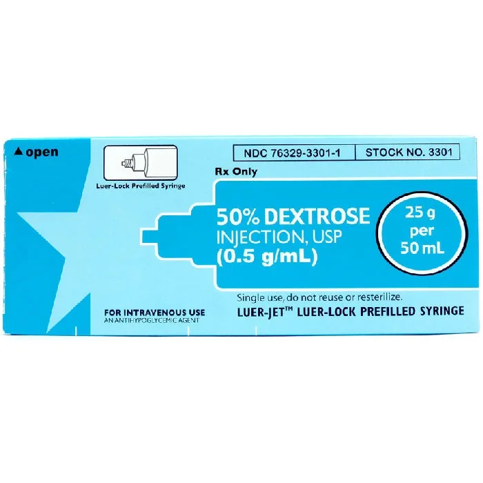 Dextrose 50% Injection Prefilled Syringes Luer-Jet Luer-Lock 50 mL (RX)