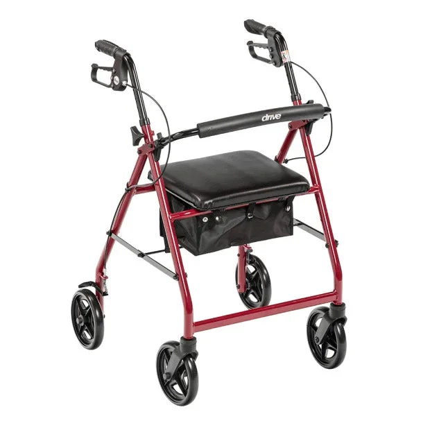 Drive Medical Aluminum Rollator with Fold Up and Removable Back Support Padded Seat 7.5″ Casters with Loop Locks