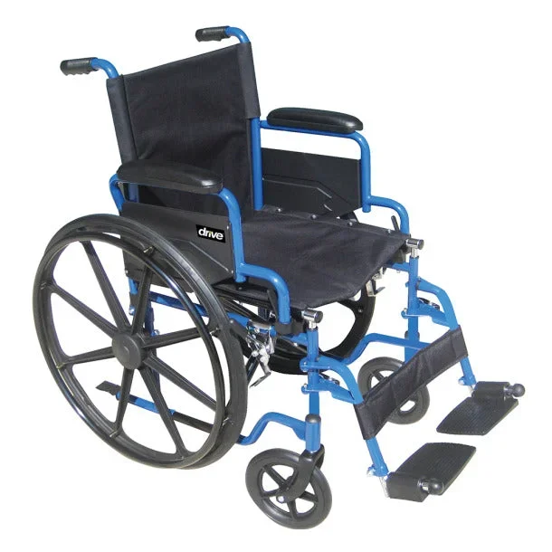 Drive Medical Blue Streak Wheelchair with Flip Back Desk Arms, Swing Away Footrests, 20″ Seat