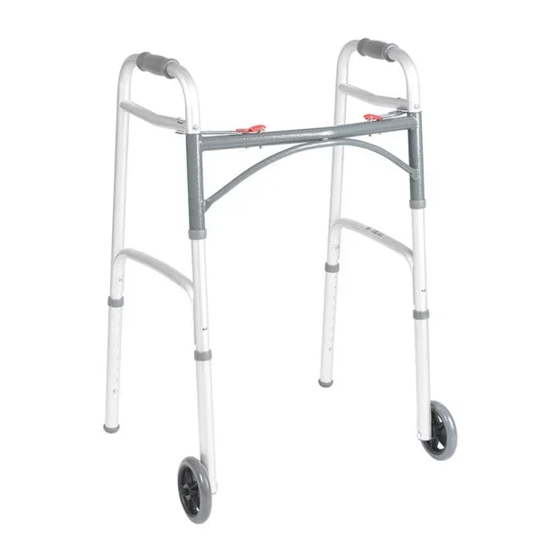 Drive Medical Deluxe Two Button Folding Walker with 5 Inch Wheels