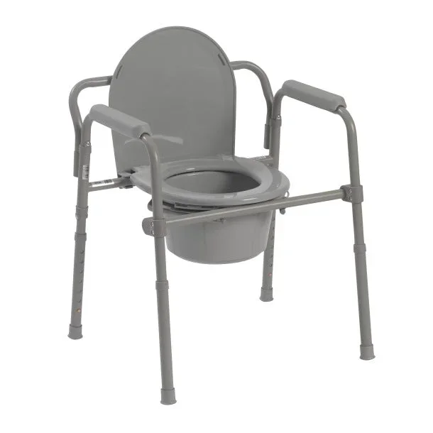 Drive Medical Folding Deep Seat Bedside Steel Commode, Grey