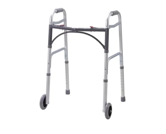 Drive Patient Walker, Adult, Two-Button, Folding, with 5″ Wheels, 350 lb Capacity, 24″ x 32″ to 39″ Depth 17.5″
