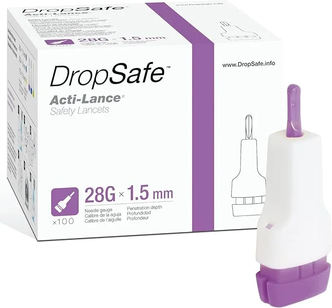 DropSafe Acti-Lance Lite 28G x 1.5 mm Safety Lancet – Push Button Activation