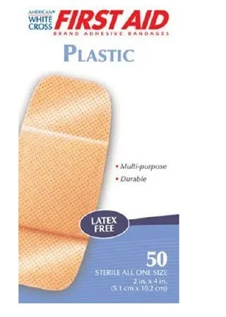 Dukal American White Cross First Aid Adhesive Strip 2 X 4 Inch Plastic Rectangle Tan Sterile – 1070033