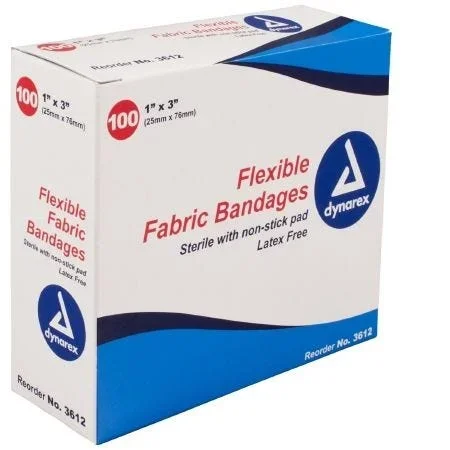 Dynarex Flexible Fabric Bandages: .75″ x 3″, 100 Count Tan