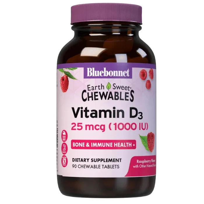 EARTHSWEET CHEWABLES VITAMIN D3 1000 IU – Raspberry Flavor