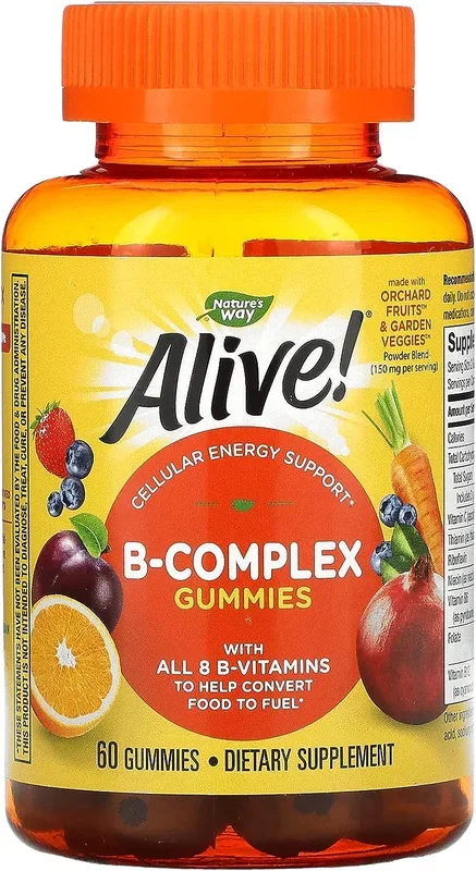 ¡El camino de la naturaleza vivo! Gomitas de complejo B, soporte de energía celular*, 8 b-vitaminas, vegetarianas, 60 gommies