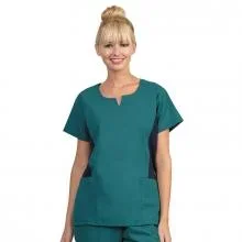 Fashion Seal Healthcare Women’s SimplySoft Notch Neck Flex Tunic, Peacock Green Navy
