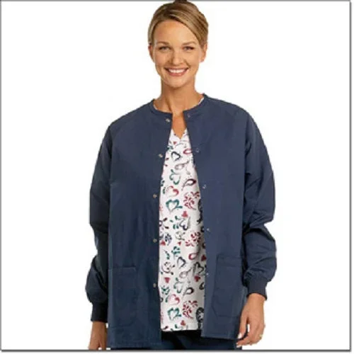 Fashion Seal Uniforms Fashion Blend Warm-Up Jacket Navy Blue Large Long Raglan Sleeves Hip Length – 6724-L
