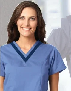Fashion Seal Uniforms Scrub Shirt Large Ceil Blue / Navy 2 Pockets Short Set-In Sleeves Female – 7578-LG