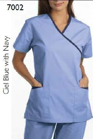 Fashion Seal Uniforms Scrub Shirt X-Large Navy / Ceil Blue 2 Pockets Short Set-In Sleeves Female – 7002-XL