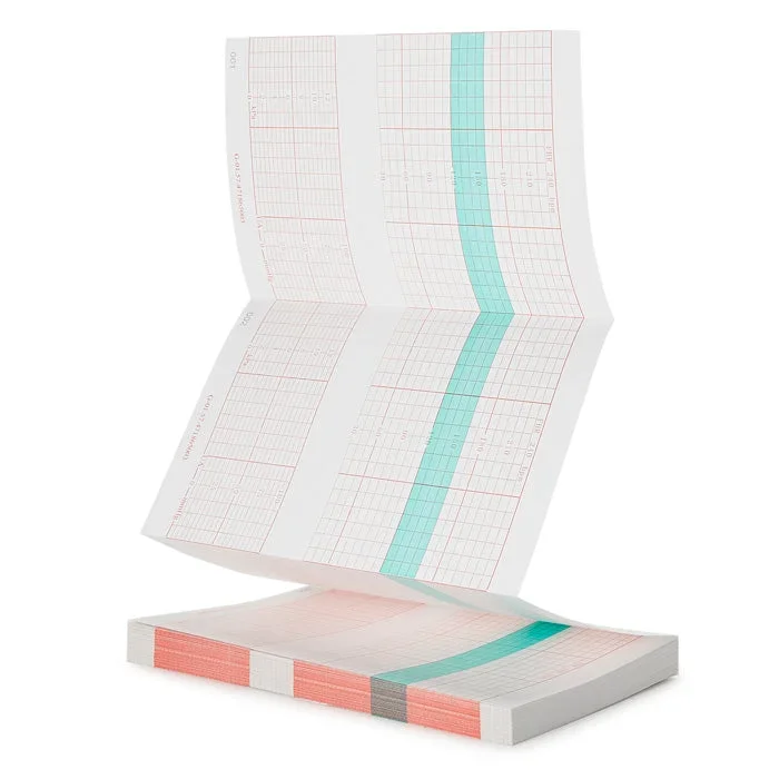 Fetal Monitor Recording Chart Paper, Z-Fold Red Grid 3/Pack