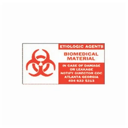 Fisher Scientific Brady Pre-Printed Label Warning Label ETIOLOGIC AGENTS BIOMEDICAL MATERIAL IN CASE OF DAMAGE OR LEAKAGE NOTIFY Orange / White 2 X 4 Inch – 19807138