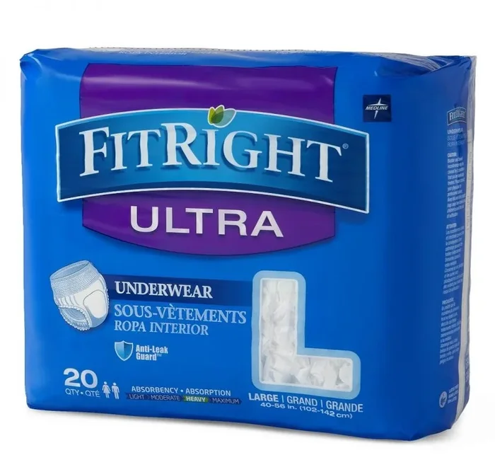 FitRight Ultra Protective Underwear Heavy Absorbency Large 40″ – 56″ Waist Bag of 20
