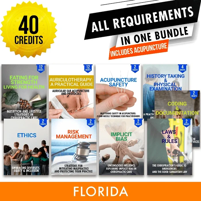 Florida Package 3: Full Recertification With Acupuncture – All Required Chiropractic Continuing Education Hours in One Package, 40 Credits
